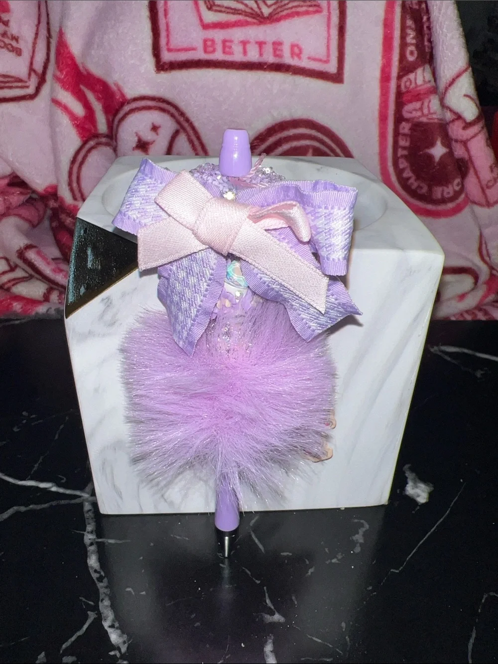 Lavender Heart Pom-Pom Decorative Pen